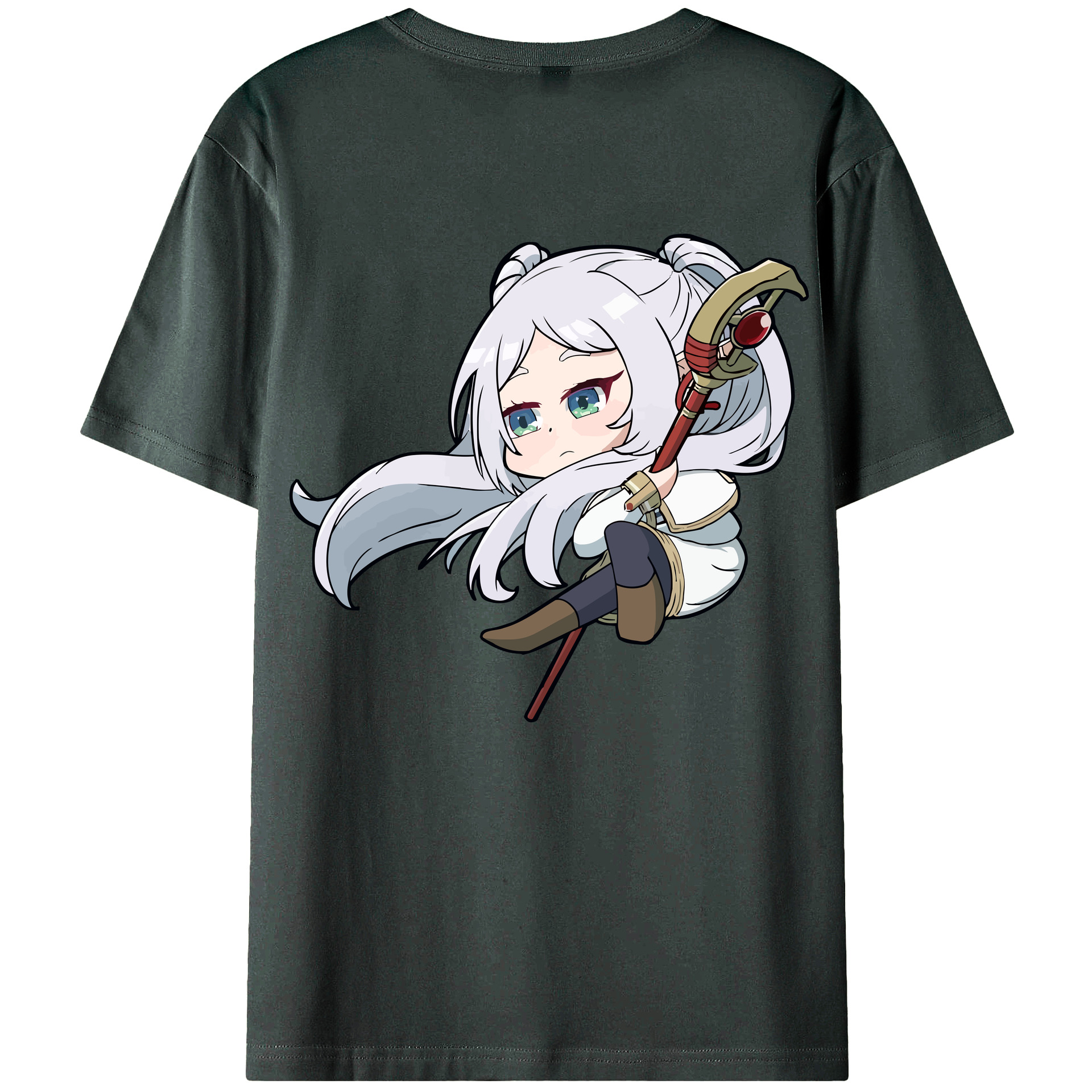 （画像用） 葬送のフリーレン Frieren 綿100％ メンズ半袖Tシャツ（バックプリント） 通気性